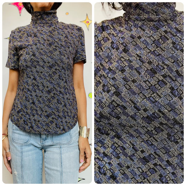 Vintage 90s Stretchy Glitter Mall Goth Fairy Grunge Turtleneck Top - Size L