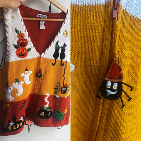 Vintage | Halloween Sweater Vest Tacky Ugly Holiday Sweater | Size L