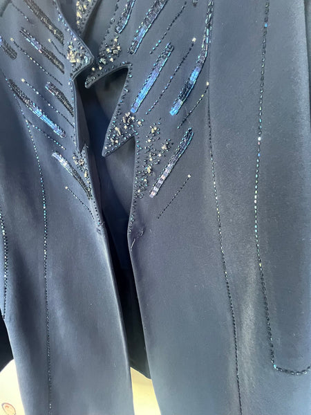 Vintage 90s Navy Beaded Abstract Sculptural Blazer Avant Garde Art Glam - L/XL