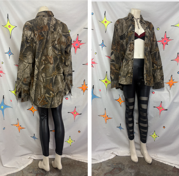 Vintage 90s Camo Jacket Grunge Utility Oversized Layering Piece L