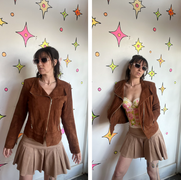 White House Black Market Suede Jacket | Brown Leather Western Boho Moto Jacket M