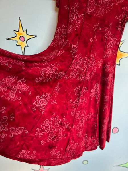 Y2K Red Fairy Boho Grunge Whimsy Goth Glitter Flowy Stretchy Midi Dress - S/M