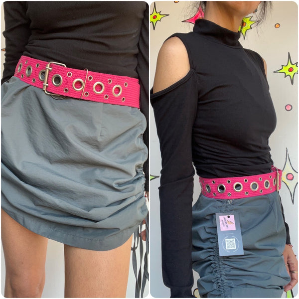 Vintage Y2K | Gray Utility Cargo Drawstring Nylon Mini Skirt Fairy Grunge | S