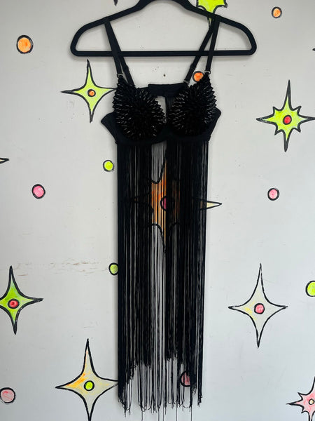 Black Spike Fringe Bra Goth Rave Metal Cosplay Grunge Rocky Horror S