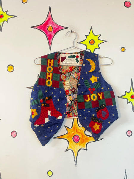 Vintage Tacky Ugly Christmas Vest | HolidayVest | Whimsical Festive Patchwork S
