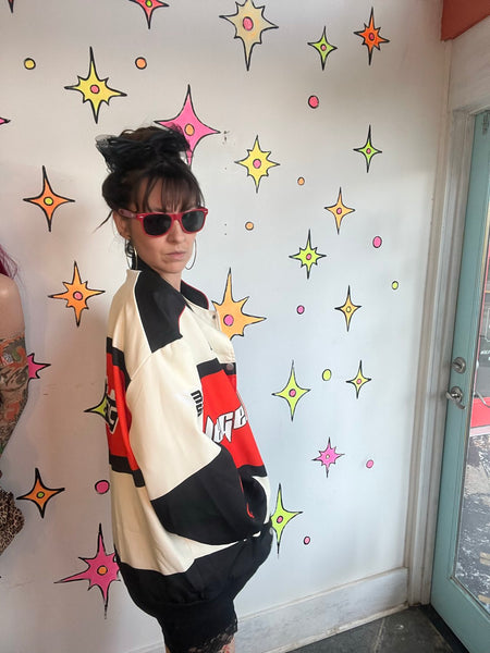 Y2K Retro Racing Bomber Jacket Japanese Streetwear Moto Gorpcore Oversized L/XL