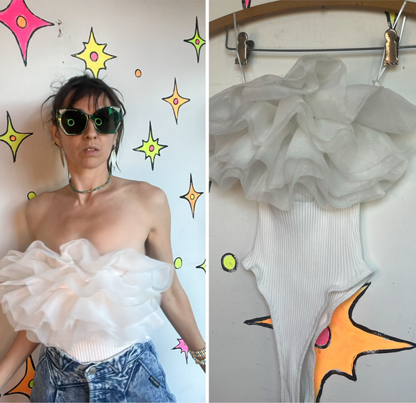 White Ruffle Cupcake Fluffy Bodysuit Dollcore Coquette Balletcore Strapless Top
