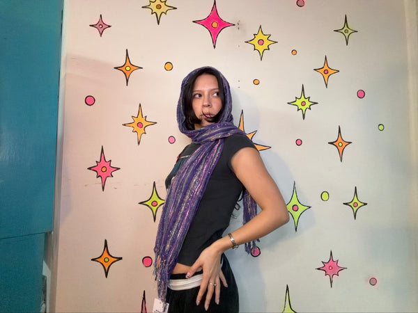 Y2K Purple Metallic Scarf | Fairycore Shabby Chic Boho Wrap