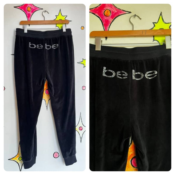 Vintage 90s Y2K | Juicy Style Fairy Grunge Black Velour McBling Pants | BEBE | M