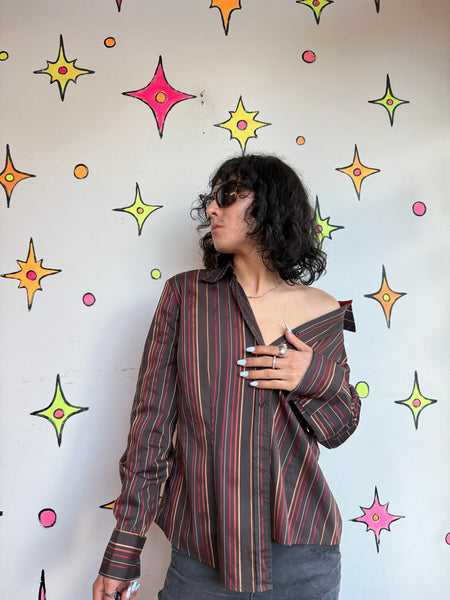 Y2K Pinstripe Shirt Fairy Grunge Mall Goth Indie Sleaze Dark Academia L/XL