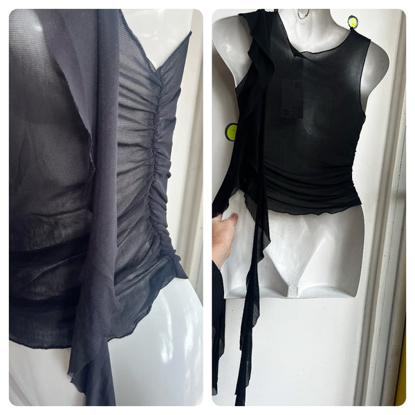 Vintage Y2K | Stretchy Black Whimsy Goth Sheer Mesh Grunge Fairy Top | S - M