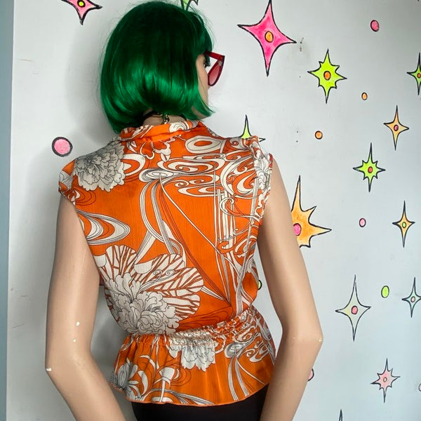 90s Y2K Abstract Tattoo Print Fairy Grunge Top Tiki Hawaiian Aesthetic M