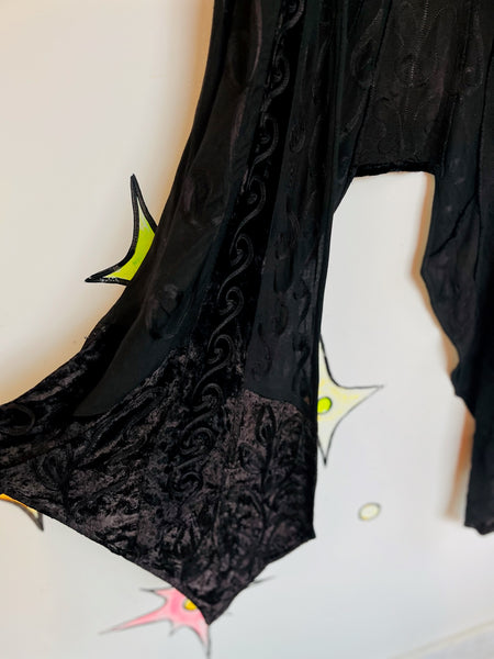 Vintage Black Kimono Jacket Top Duster Whimsy Goth Witchy Boho Grunge - Size L