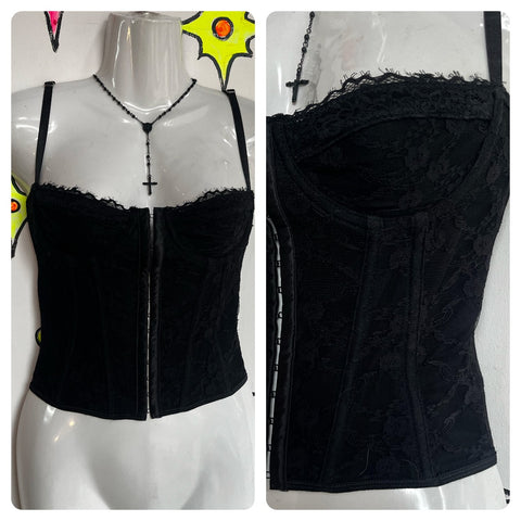 Vintage Y2K | Black Lace Fairy Grunge Lolita Goth Steam Punk Bustier Corset | S