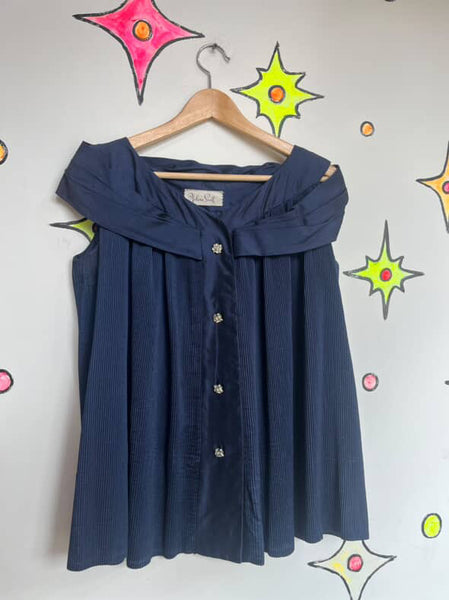 Vintage 40s-50s Navy Old Hollywood Tent Blouse - Helene Scott - Classic Glam S M