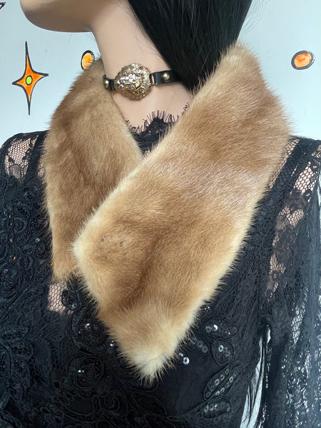 Vintage Mink Fur Scarf Old Hollywood Glam Luxe Winter Wrap Boho Chic Stole