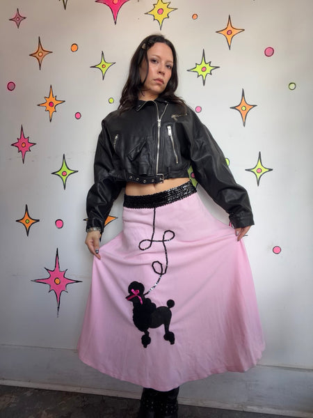 Vintage 50s Pink Poodle Skirt Rockabilly Circle Skirt Retro Sock Hop Costume - S