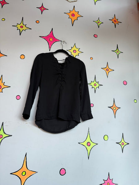 Black Lace-Up Piratecore Corset Blouse Gothic Medieval Renaissance S/M