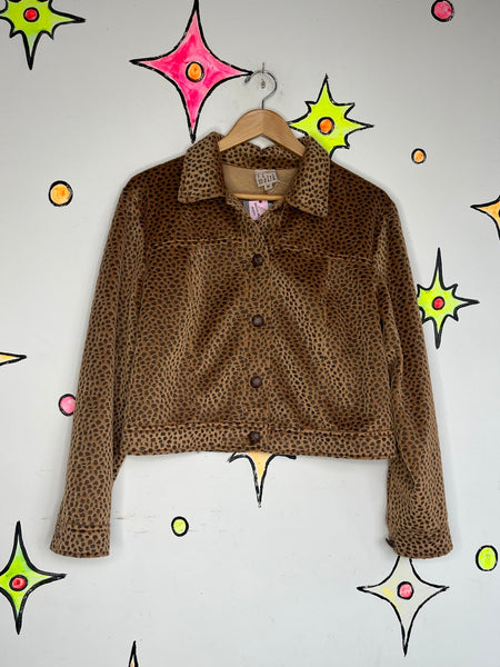 Vintage 90s Y2K Vegan Animal Print Jacket Cropped Grunge Glam Boho - M