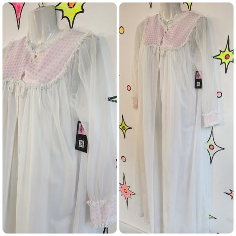 Vintage 50s 60s | Chiffon Sheer Babydoll Pegnoir Nighty and Robe Set | Size M