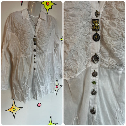 Vintage 90s Y2K | White Embellished Fairy Pirate Boho Steampunk Blouse Top | M