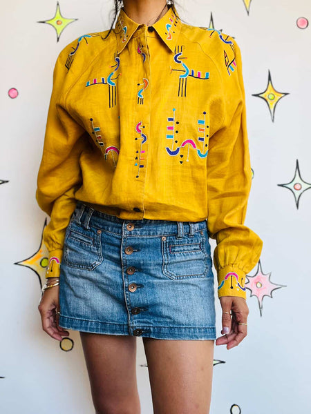 Vintage 80s 90s - Artisan Abstract Geometric Blouse by Gary Fabrikant - Size 8