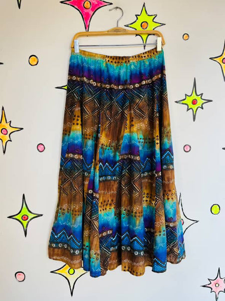 90s Y2K Rainbow – Chicos Tie-Dye Fairy Boho Grunge Cotton Silk Maxi Skirt – M