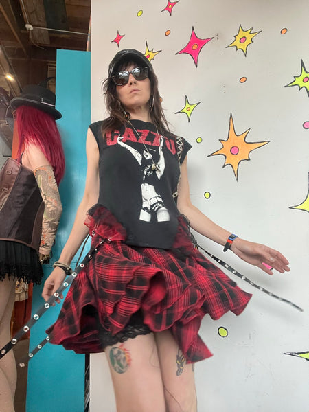 Y2K Plaid Harness Mini Skirt Avant Garde Indie Sleaze Mall Goth Punk Grunge XXL