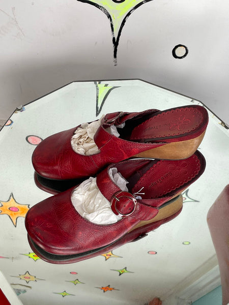 Y2K Red Mary Jane Platforms Fairycore Baretraps Leather Shoes Retro 7 - 7.5