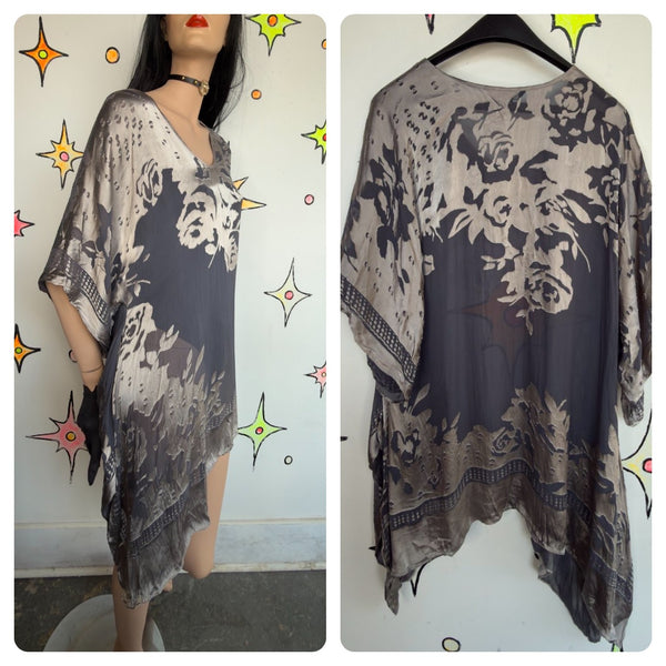 Burnout Whimsigoth Silver Kaftan Witchy Boho Fairy Grunge Goddess Robe Cape
