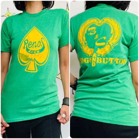 Vintage 70s 80s Reno's ACES Green Team Tee - Single Stitch - Small - Retro