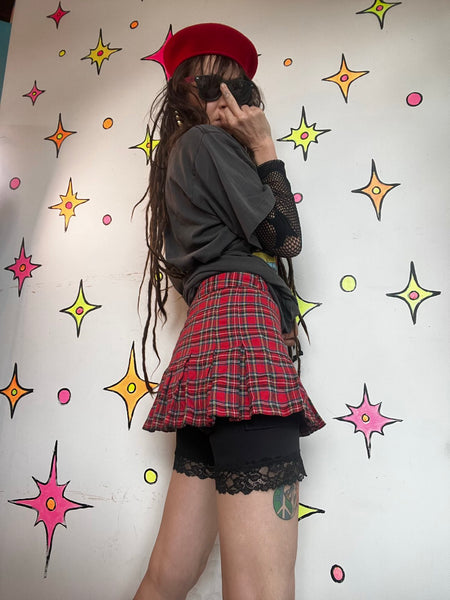 Y2K Red Plaid Mini Skirt Grunge Schoolgirl Skirt Punk Preppy Mall Goth Tartan M
