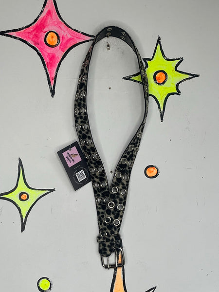 Y2K Faux Leopard Grommet Belt Double Prong Glam Grunge McBling M