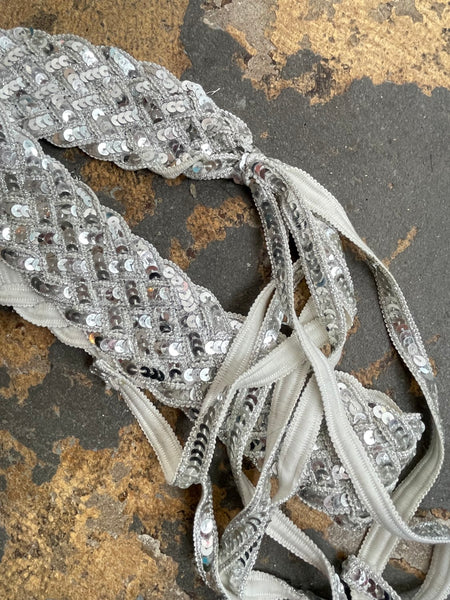 Y2K Metallic Silver Fringe Belt Western Glam Boho Disco Statement Sash / Scarf