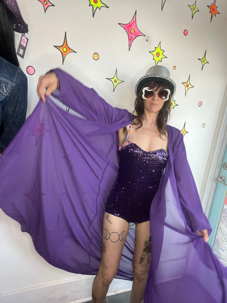Vintage Dance Costume | Purple Sequin Showgirl Burlesque Circus Leotard Playsuit