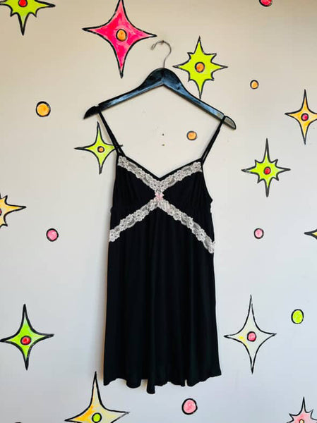 Vintage Victoria’s Secret Black Lace Slip Dress Goth Grunge Fairy Babydoll – S