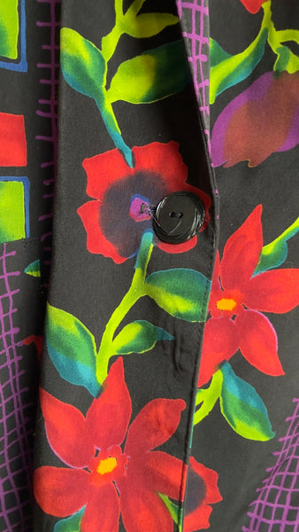 80s Floral Wearable Art Blazer | Avant Garde Multicolor Statement Jacket – Large