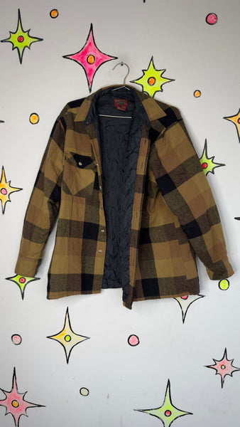90s Ochre Plaid Wool Blend Jacket Grunge Flannel Lined Shirt Jacket Men’s Large
