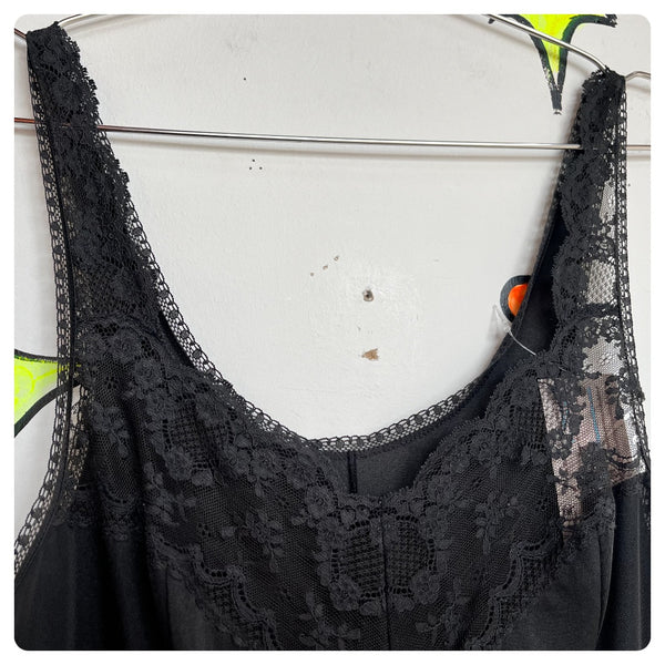 Vintage 70s 80s | Black Lace Fairy Goth Grunge Lingerie Slip Dress