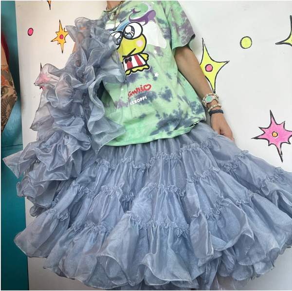 Vintage Square Dance Petticoat 50s Blue Poofy Crinoline Skirt Rockabilly Pinup M