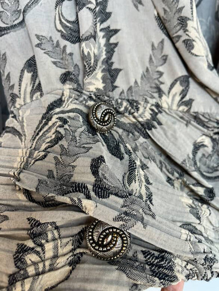 Vintage 90s Edwardian Romantic Gothic Revival Blazer | Silky Silver Paisley |14