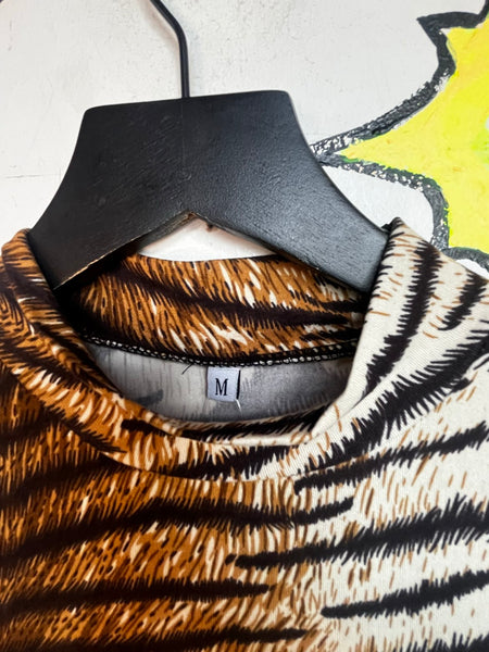 Tiger Print Maxi Dress Y2K Animal Print Bodycon Goth Grunge Stretch Dress | M