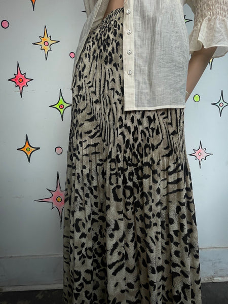 Boho Flowy 90s Vintage Leopard Print Maxi Skirt Whimsy Grunge - Small