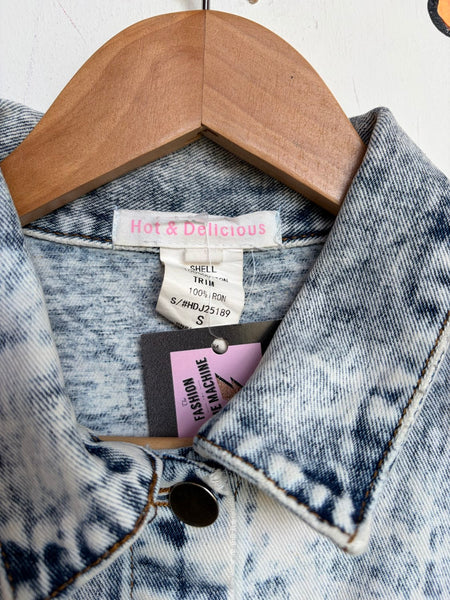 Acid Wash Cropped Denim Jacket | Y2K Bling Western Grunge Jean Jacket Small