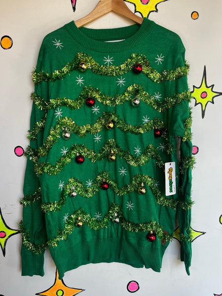 Tipsy Elves Christmas Sweater Ugly Tacky Holiday Ornament Tinsel XXL