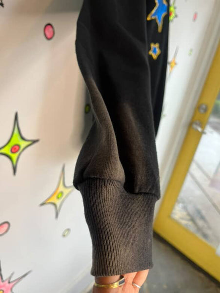 Vintage 80s Black Embellished Celestial Witchy Stars Moons Sweater L XL