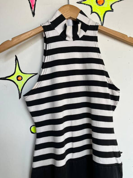 Vintage 90s DKNY Black & White Striped Hamburglar Cosplay Bodycon Dress – S