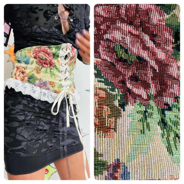 Y2K Tapestry Corset Lace-Up Belt | Waist Cincher | Pirate Fairy Grunge Rococo