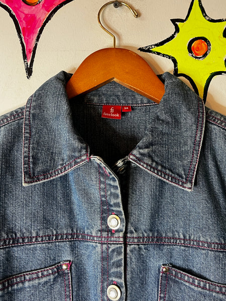 Vintage Y2K Embellished Denim Jean Jacket | ANGEL Roses Patches | Coquette | S