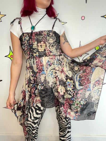 Vintage Y2K Black Fairy Grunge Mall Goth Babydoll Slip Dress Handkerchief Hem - M